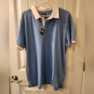 Olefant Men’s Polo Shirt Blue White Collar Short Sleeve Golf Shirt NWT xl